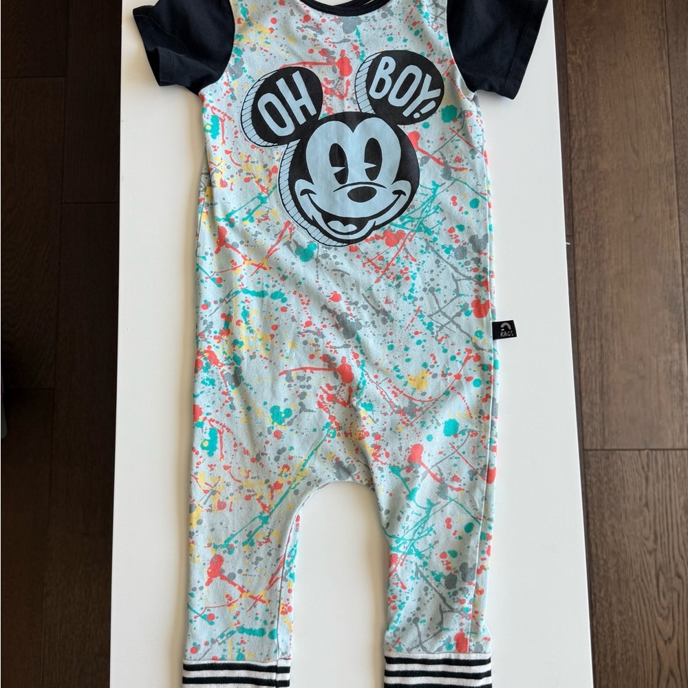 Rags to Raches Mickey Mouse Splatter Bodysuit - Black and Multicolor